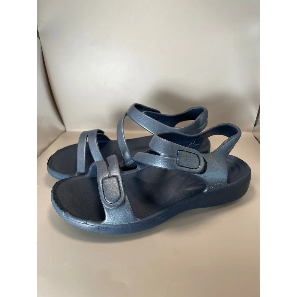 Aetrex Jillian Sport Sandals Metallic Navy Blue Orthotic Arch Support Womens 7